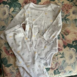 Ribbed White Baby Onesie & Pants Set with Tiny Rainbows